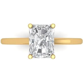 Clara Pucci 2.1 ct Brilliant Emerald Cut Solitaire Moissanite Classic Anniversary Promise Engagement ring Solid 18K Yellow Gold for Women