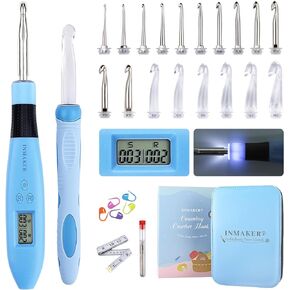 INMAKER Light up Crochet Hooks Ergonomic Soft Grip, Large Counting Crochet Hook Set Digital, Lighted Crochet Needles Kit with Case