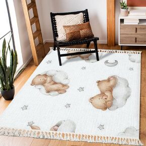 Rug Bears Clouds Moon Stars Watercolor Hand Drawn White Scandinavian Chic Area Rug Washable Hallway Runner Rug Minimalist Home Decor for Living Room Bedroom Nursery Playroom Classroom in Kuwait