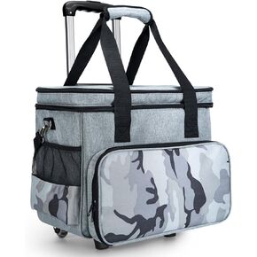 Sewing Machine Case with Wheels, Rolling Sewing Machine Case, Rolling Sewing Machine Tote for Carrying, Sewing Machine Case with Detachable Dolly Rolling, Fits for Most Machines-Camouflage Gray