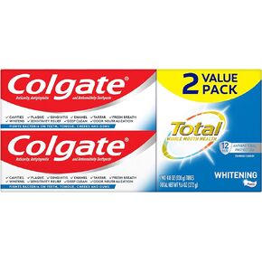 Colgate Total Whitening Toothpaste with Stannous Fluoride and Zinc, Sensitivity Relief and Cavity Protection Mint, 4.8 Oz (Pack of 2)