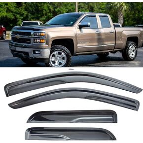 Side Window Visors Wind Deflectors for Chevy Silverado/GMC Sierra 1500 2500HD 3500HD Double/Extended Cab 2014-2018, Vent Guard Shade Sun Rain Guards Smoke 4PC-Set 94528