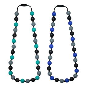 Sensory Chew Necklace for Kids, Chewy Necklaces 2Pcs for Boys and Girls with Autism ADHD SPD, Silicone Fidget Teether Necklace for Toddler Teens to Reduces Anxiety and Stress