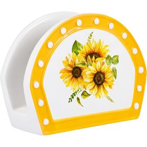 Cocktail Napkin Holder - Sunflower Decor, Ceramic Napkin Holder for Table - Sunflower Dinner Table Decor, Farmhouse Napkin Holders for Paper Napkins - Cute Recipe Cards Holder & Postcard Mail Holder