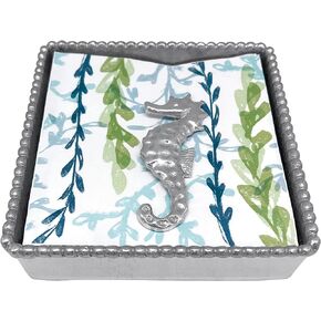 MARIPOSA SEAHORSE BEADED NAPKIN BOX SET | SILVER | BRILLANTE | GIFTS | NAPKIN BOX & WEIGHT SET | RECYCLED SANDCAST ALUMINUM | HANDMADE IN MEXICO