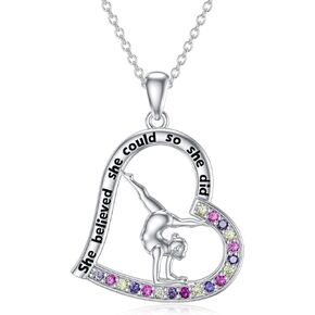 Gymnastics/Volleyball/Angel Wings/Snowflake/Music Note Necklace S925 Sterling Silver Musical/Gymnast Sports Pendant Jewelry Gifts for Girls Women Teens Birthday Christmas Mother's Day