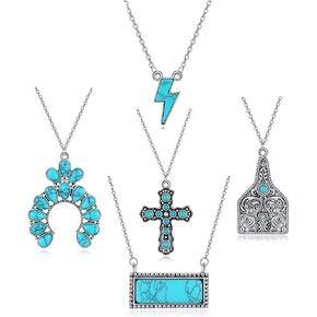 5 قطع القلائد الغربية للنساء البوهيمي الفيروز الصليب قلادة البقرة علامة حدوة الحصان قلادة الهبي الملحقات الفيروز ليجتنينج بولت بار قلادة قلادة للفتيات 90 ثانية راعية البقر بوهو قلادة مجموعة مجوهرات in Kuwait