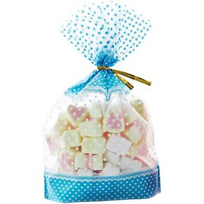 50 Pcs 7.8 x 11 inch Clear Cello Cellophane Treat Bags Cookie Bags Candy Bags with Gold Twist Ties for Gift Giving Baby Shower Blue