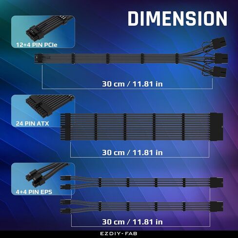 طقم كابل بأكمام EZDIY-FAB PCIE 5.0 12VHPWR، وصلة كابل إمداد الطاقة 16AWG، كابل PSU بأكمام PC، 24PIN-ATX/(4+4) PIN-EPS/(12+4) PIN إلى 3X 8 PIN PCIE- RTX4080/4070Ti كابل-أسود/أحمر in Saudi Arabia