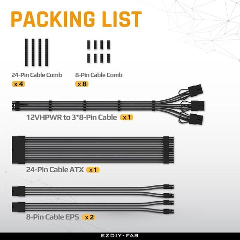 طقم كابل بأكمام EZDIY-FAB PCIE 5.0 12VHPWR، وصلة كابل إمداد الطاقة 16AWG، كابل PSU بأكمام PC، 24PIN-ATX/(4+4) PIN-EPS/(12+4) PIN إلى 3X 8 PIN PCIE- RTX4080/4070Ti كابل-أسود/أحمر in Saudi Arabia