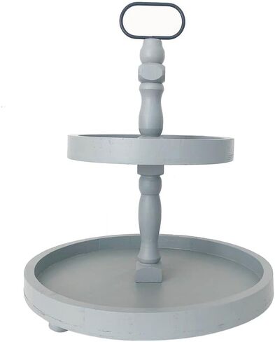 Tiered Tray Decor - Versatile, Wooden 2 Tiered Tray Stand for Home Décor and Figurines - Farmhouse Tier Tray Gray Decor Finish - Round Tiered Tray Decorations by Foundations Decor in Saudi Arabia