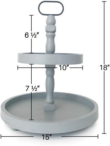 Tiered Tray Decor - Versatile, Wooden 2 Tiered Tray Stand for Home Décor and Figurines - Farmhouse Tier Tray Gray Decor Finish - Round Tiered Tray Decorations by Foundations Decor in Saudi Arabia