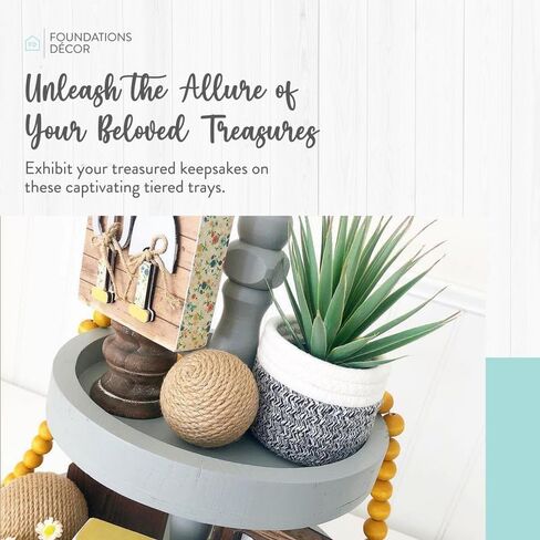 Tiered Tray Decor - Versatile, Wooden 2 Tiered Tray Stand for Home Décor and Figurines - Farmhouse Tier Tray Gray Decor Finish - Round Tiered Tray Decorations by Foundations Decor in Saudi Arabia