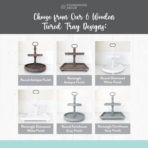 Tiered Tray Decor - Versatile, Wooden 2 Tiered Tray Stand for Home Décor and Figurines - Farmhouse Tier Tray Gray Decor Finish - Round Tiered Tray Decorations by Foundations Decor in Saudi Arabia