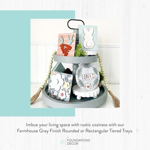 Tiered Tray Decor - Versatile, Wooden 2 Tiered Tray Stand for Home Décor and Figurines - Farmhouse Tier Tray Gray Decor Finish - Round Tiered Tray Decorations by Foundations Decor in Saudi Arabia