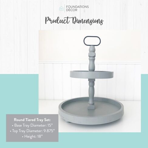 Tiered Tray Decor - Versatile, Wooden 2 Tiered Tray Stand for Home Décor and Figurines - Farmhouse Tier Tray Gray Decor Finish - Round Tiered Tray Decorations by Foundations Decor in Saudi Arabia