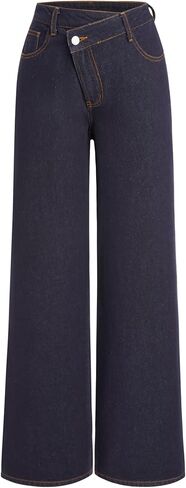 Denim High Waist Pocket Wide Leg Jeans in Kuwait