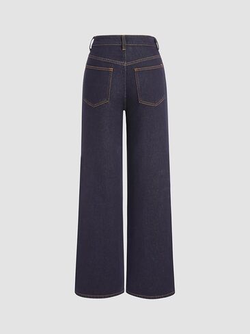 Denim High Waist Pocket Wide Leg Jeans in Kuwait