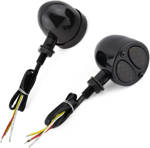 Motorcycle LED Turn Signal Lights Bullet Steel Mini Motorbike Blinker Retro Indicator Running Lights Double Colors Beam (Black) in Kuwait