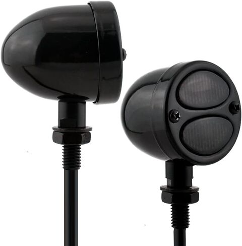 Motorcycle LED Turn Signal Lights Bullet Steel Mini Motorbike Blinker Retro Indicator Running Lights Double Colors Beam (Black) in Kuwait