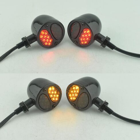 Motorcycle LED Turn Signal Lights Bullet Steel Mini Motorbike Blinker Retro Indicator Running Lights Double Colors Beam (Black) in Kuwait