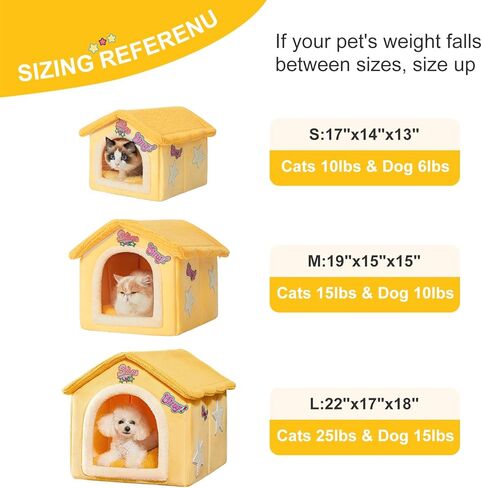 بيت الكلاب الصغير من Jiupety، بيت القطط الدافئ المغلق، سرير كهف ناعم للقطط، بيت الكلب الداخلي مع وسادة قابلة للإزالة وقابلة للغسل، بيت القطط اللطيف، عش نوم الحيوانات الأليفة، بيت الحيوانات الأليفة المريح للجرو والقطط، أصفر M in Kuwait