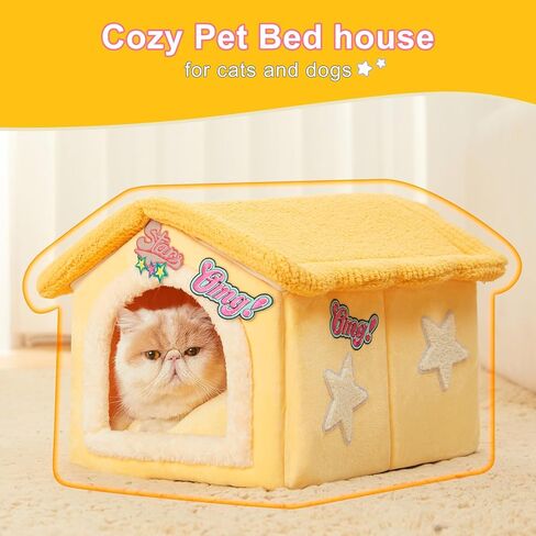 بيت الكلاب الصغير من Jiupety، بيت القطط الدافئ المغلق، سرير كهف ناعم للقطط، بيت الكلب الداخلي مع وسادة قابلة للإزالة وقابلة للغسل، بيت القطط اللطيف، عش نوم الحيوانات الأليفة، بيت الحيوانات الأليفة المريح للجرو والقطط، أصفر M in Kuwait