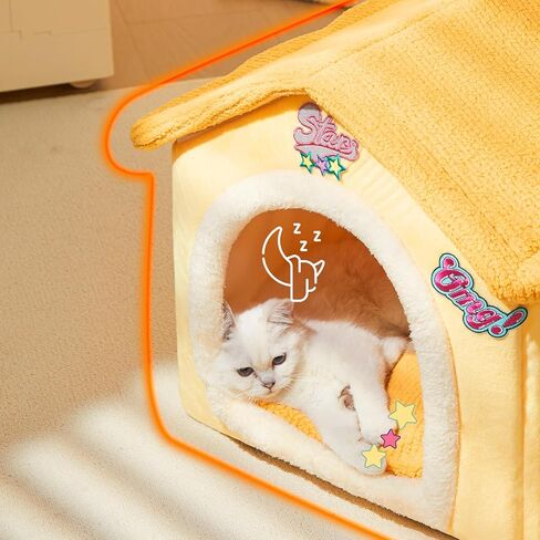 بيت الكلاب الصغير من Jiupety، بيت القطط الدافئ المغلق، سرير كهف ناعم للقطط، بيت الكلب الداخلي مع وسادة قابلة للإزالة وقابلة للغسل، بيت القطط اللطيف، عش نوم الحيوانات الأليفة، بيت الحيوانات الأليفة المريح للجرو والقطط، أصفر M in Kuwait