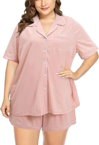 FLOYU بيجامة مقاس كبير للنساء مجموعة ملابس نوم بأزرار سفلية ملابس نوم علوية شورت Pjs طقم بيجاما مكون من قطعتين in Kuwait