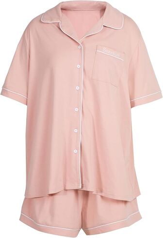FLOYU بيجامة مقاس كبير للنساء مجموعة ملابس نوم بأزرار سفلية ملابس نوم علوية شورت Pjs طقم بيجاما مكون من قطعتين in Kuwait