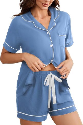 IFFEI Womens Two Piece Pajamas Sets Classic Top and Shorts Matching Loungewear Button Down Pjs Sleepwear in Saudi Arabia