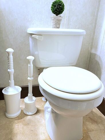 طقم الحمام ماستر بلانجر، مكبس المرحاض وفرشاة المرحاض مع دلاء، أبيض in Kuwait