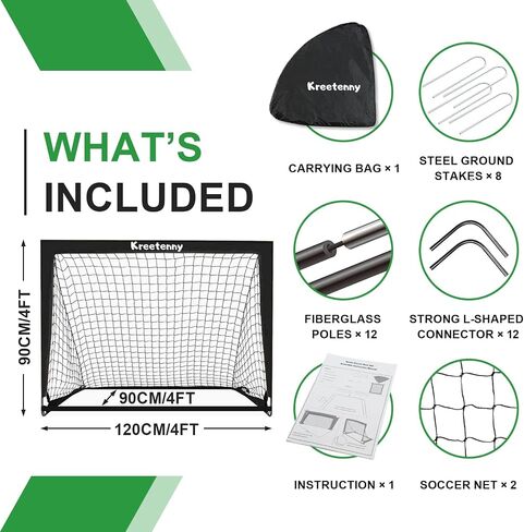 4'x3' Portable Soccer Goal for Kids Set of 2, Soccer Goals Net for Backyard, Pop Up Soccer Goals with Carry Bag, Folding Soccer Goals for Youth Kids Outdoor/Indoor Games and Practices(Black) in Saudi Arabia