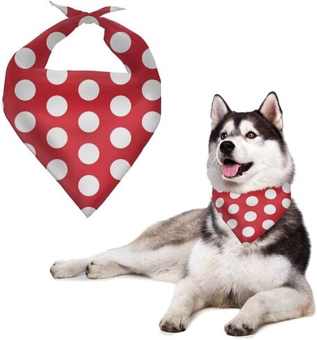 Circle Dots Dog Scarf, Vintage Red White Polka Dot Pet Wearable Triangle Bandanas, Round Spot Print Dogs Cats Kerchief Bibs Costume Decoration Accessories in Saudi Arabia