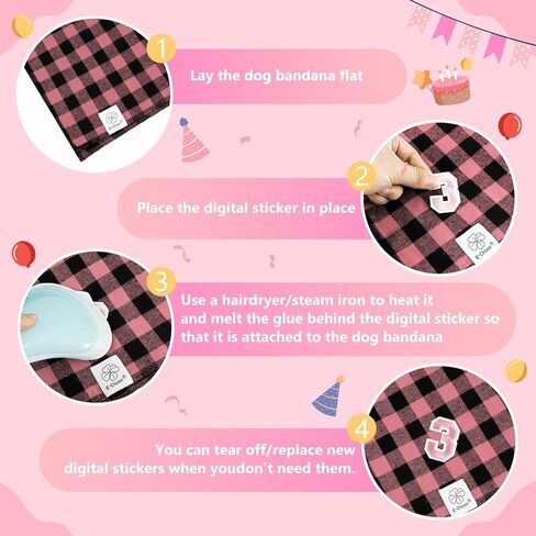 لوازم حفلات أعياد ميلاد الكلاب من إي-كلوفر - باندانا عيد ميلاد للكلاب، بالونات عيد ميلاد متطابقة، لافتة عيد ميلاد سعيد، رقم 0-9 للكلاب المتوسطة والكبيرة، هدية باللون الوردي in Kuwait