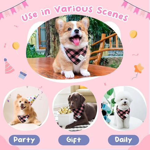 لوازم حفلات أعياد ميلاد الكلاب من إي-كلوفر - باندانا عيد ميلاد للكلاب، بالونات عيد ميلاد متطابقة، لافتة عيد ميلاد سعيد، رقم 0-9 للكلاب المتوسطة والكبيرة، هدية باللون الوردي in Kuwait