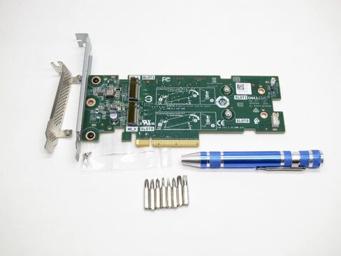 الحزمة - بطاقة محول تخزين بفتحات 7HYY4 BOSS S1 PCIE 2X M.2 مع دعامة ارتفاع كاملة، ودعامة منخفضة المستوى، ومسامير تثبيت ومفك براغي in Kuwait