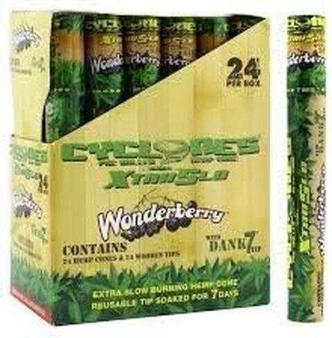 Cyclones Toasted Hemp Cones (with 1 Free Torpedo Cone Tube and Pop Top Container) (Wonderberry (Full Box) (24 Tubes) (Total 24 Cones)) in Saudi Arabia