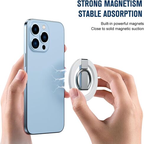 حامل حلقي للهاتف المغناطيسي متوافق مع قبضة الهاتف MagSafe مع حامل قابل للتعديل رفيع للغاية للهاتف الخلفي وحامل الإصبع ومسند قابل للتعديل (أزرق) in Kuwait