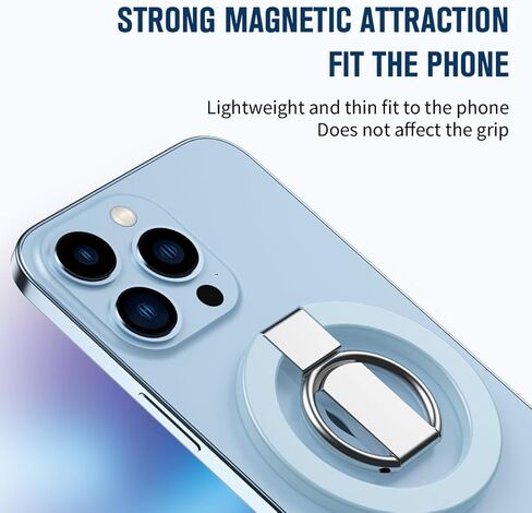حامل حلقي للهاتف المغناطيسي متوافق مع قبضة الهاتف MagSafe مع حامل قابل للتعديل رفيع للغاية للهاتف الخلفي وحامل الإصبع ومسند قابل للتعديل (أزرق) in Kuwait