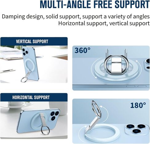 حامل حلقي للهاتف المغناطيسي متوافق مع قبضة الهاتف MagSafe مع حامل قابل للتعديل رفيع للغاية للهاتف الخلفي وحامل الإصبع ومسند قابل للتعديل (أزرق) in Kuwait