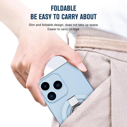 حامل حلقي للهاتف المغناطيسي متوافق مع قبضة الهاتف MagSafe مع حامل قابل للتعديل رفيع للغاية للهاتف الخلفي وحامل الإصبع ومسند قابل للتعديل (أزرق) in Kuwait