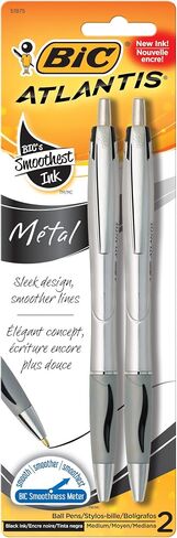 BIC Atlantis Metal Medium Ballpoint Pen (1.2mm) 2-Pack Blister, Black (VCGMTP21) in Saudi Arabia