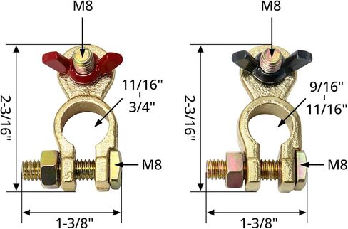 QWORK Brass Marine Grade Battery Terminal Top Post, 4 Pairs Battery Terminal Connectors, Battery Terminal Clamps for Boat Car RV, Fit All Standard Top of Post Batteries, 4 Positive + 4 Negative in Saudi Arabia