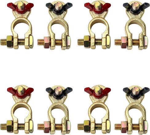 QWORK Brass Marine Grade Battery Terminal Top Post, 4 Pairs Battery Terminal Connectors, Battery Terminal Clamps for Boat Car RV, Fit All Standard Top of Post Batteries, 4 Positive + 4 Negative in Saudi Arabia