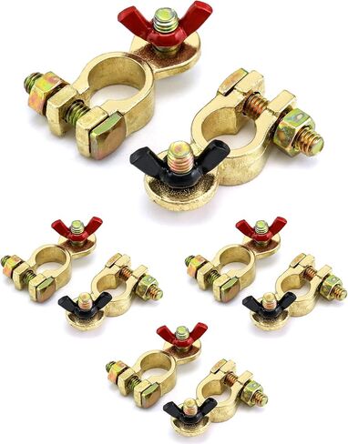 QWORK Brass Marine Grade Battery Terminal Top Post, 4 Pairs Battery Terminal Connectors, Battery Terminal Clamps for Boat Car RV, Fit All Standard Top of Post Batteries, 4 Positive + 4 Negative in Saudi Arabia