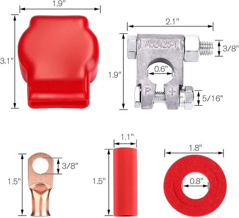 طقم عمود علوي للبطارية بمواصفات عسكرية من HK للسيارة والقوارب البحرية والمركبات مع 4 قطع من العروات النحاسية بمقياس 3/8 بوصة، و4 انكماش حراري، وغطاءين وغسالات مضادة للتآكل (مجموعة) in Kuwait