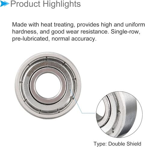 Deep Groove Ball Bearings, 6200ZZ Model 10mm x 30mm x 9mm, Carbon Steel Double Shield Bearings - (Applications: for Motor Skateboards Roller Wheels), 4-Pieces in Kuwait