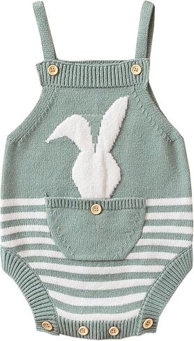 بذلة fhutpw أرنب عيد الفصح للأطفال الأولاد والبنات محبوكة بدون أكمام ملابس لطيفة لحديثي الولادة 3 6 9 12 شهرًا (شريط أخضر، 9-12 شهرًا) in Kuwait