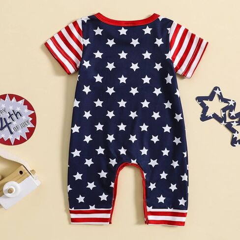 ملابس الرابع من يوليو للأطفال حديثي الولادة والأولاد والبنات، رومبير مطبوع عليه العلم الأمريكي بدون أكمام، بدلة صيفية in Kuwait
